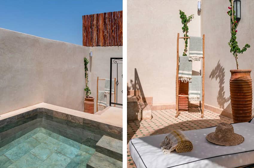 Riad Annour à Marrakech : Piscine privée et patio marocain fleuri
